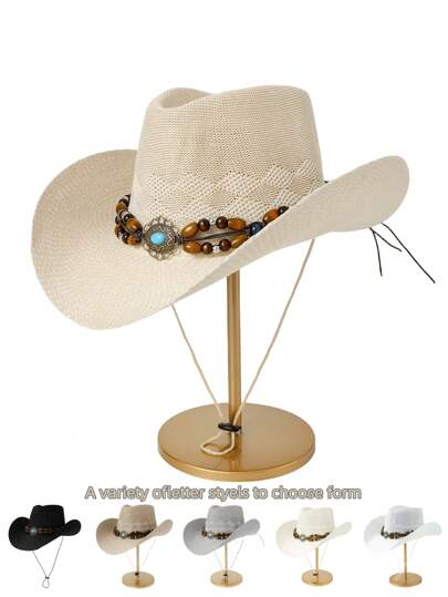 1pc Cowboy Hat Western Style With Wide Brim And Rolled Edges, Jazz Hat, Sun Hat For Women, Breathable Anti-Uv Outdoor Climbing Cap, Unisex, British Tophats Boho Cowboy Hat Cowgirl Hat Halloween