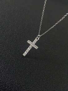 1 pezzo Delicata collana con ciondolo a croce in acciaio inossidabile con zirconi cubici per donne