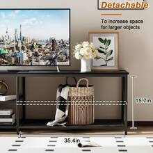 TV Stand For TV Up To 75 Inch, Long 70" TV Cabinet With 3-Tier Storage Shelves, Black Oak