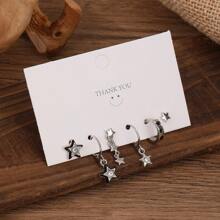 6 أزواج أقراط معدنية سوداء بتصميم نجمي وحلق أذن زركونيا، إكسسوارات حفلة عصرية للمرأة