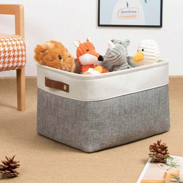 Grands paniers de rangement avec poignées, bacs de rangement en tissu pour ranger les vêtements, les jouets, les livres. Bac de rangement en canevas pour le bureau, la chambre, le placard, la pouponnière, la buanderie (blanc et gris)