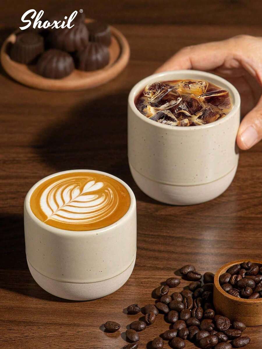 shoxil 1pc Ceramic Coffee Cup, Coffee Mug, Tea Cup, Tea Mug, Latte Mugs, Espresso Cups, Microwave And Dishwasher, Gifts, Used For Weddings, Festival - Beige - View 1