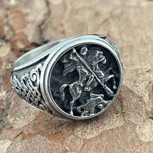 Steel Warrior New Stainless Steel Personalized Horse Riding Ring Hand Jewelry, Nordic Viking Celtic Knot Ring 1PC, US Size - Black - View 1