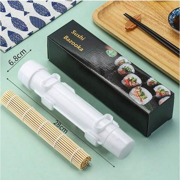 Conjunto de moldes para sushi branco com cortina de rolo e caixa colorida, formador de bolinhas de arroz e rolo de sushi para maki e onigiri caseiros, ferramenta profissional para iniciantes e usuários avançados, fácil de usar, acessório de cozinha perfeito para fazer sushi faça você mesmo