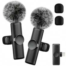 Wireless Mini Lavalier Microphone Compatible With IPhone And IPad - Wireless Dual Microphone, Plug And Play, 2.4G Ultra-Low Latency, Built-In Noise Reduction Chip, 5 Hours Working Time, Suitable For Two-Person Creation, (50mAh Rechargeable Battery) - Black - View 17
