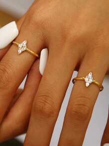 1 Stück eleganter gotischer Charme, luxuriöser vintage 18 Karat vergoldeter Edelstahl Zirkonia Diamant geometrisches Muster einstellbarer Ring, geeignet für Feiertage, Reisen, Arbeit, täglichen Gebrauch, Partys, Damenschmuck