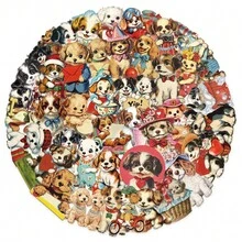 50 张/包可爱复古美式小狗复古浪漫美学涂鸦贴纸，可爱卡通透明趣味美学贴纸包，适用于剪贴簿、密封、文具、卡片、信封、吉他、乐器、装饰、节日、礼物、青少年派对用品、奖励、激励、新年、冬季