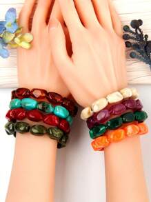 Betykuku 1 pieza Pulsera elástica con cuentas irregulares y coloridas de estilo bohemio, regalo para mujeres y niñas, adecuado para la playa, vacaciones, uso casual y fiestas