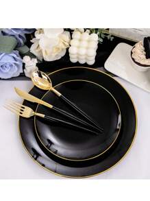 25 pièces Assiette de gâteau blanc, service de couverts de mariage de haute qualité, réutilisable et facile à nettoyer. Parfait pour la décoration de mariage, la décoration de fête, les anniversaires, les réunions de famille, les activités en plein air, l'école, la décoration de salle à manger et de cuisine pour les dîners de groupe