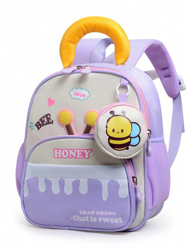 Mochila linda de diseño de abeja de dibujos animados, liviana y cómoda bolsa escolar, bolsa de viaje de moda con diseño amortiguador de impactos, adecuada para estudiantes niñas volviendo a la escuela