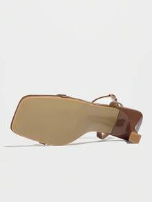 Women's Crystal Decor Open Toe Slip-On Chunky High Heel Sandals, Fashionable & Comfortable For Daily Wear, Outdoor, Gathering, Summer, Brown Mules - Brown - View 7