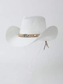 1pc Cowboy Hat Western Style With Wide Brim And Rolled Edges, Jazz Hat, Sun Hat For Women, Breathable Anti-Uv Outdoor Climbing Cap, Unisex, British Tophats Boho Cowboy Hat Cowgirl Hat Halloween