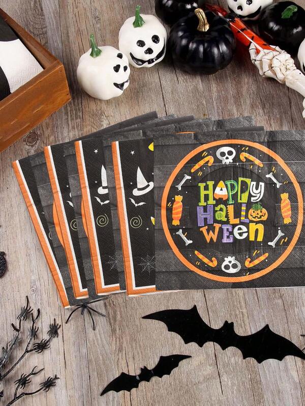 Servilletas de Halloween - Juego de 20 servilletas de papel desechables con patrón de letras negras, adecuadas para decoración y fiestas de Halloween