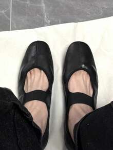 女士冬季新款绗缝天鹅绒效果运动休闲芭蕾平底鞋 - 黑色 - 查看 6