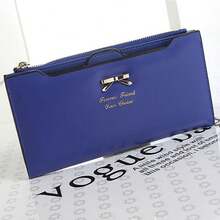 Women Ladies Long Leather Bifold Wallet Ultra Slim Thin Wallet Cute Bow Purse Clutch Multi Slots ID Credit Card Holder Wallet - 藏蓝色 - 查看 2
