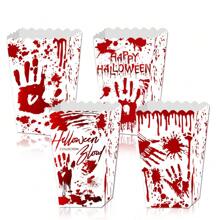24/4 pièces Boîte à pop-corn en papier motif chauve-souris fantôme pour Halloween, boîte à frites motif sang, boîte de décoration de collation d'Halloween, décorations de scène de fête d'Halloween, décorations de centre de table d'Halloween, boîte à bonbons motif toile d'araignée rose, boîte-cadeau, convient pour la fête d'Halloween, la décoration de cuisine à la maison, les fournitures de cuisson