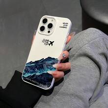 1pc White Matte Airplane & Mountain Scenery English Slogan Phone Case, Suitable For IPhone 16 Pro Max, 17/16/15/14 Plus, 13/12/11, Air - Multicolor - View 4