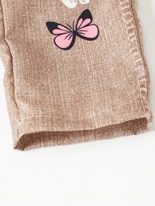 Tween 女童休闲通勤牛仔效果蝴蝶印花裤，春夏 - 卡其色 - 查看 5