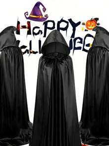 黑色万圣节涤纶连帽斗篷，万圣节死神服装斗篷，化妆舞会，派对黑色斗篷 - 彩色 - 查看 3