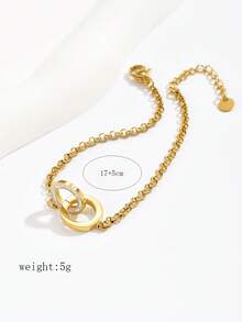 1pc Fashionable Stainless Steel Rhinestone Linked Bracelet, Suitable For Daily Wear - Golden - View 5