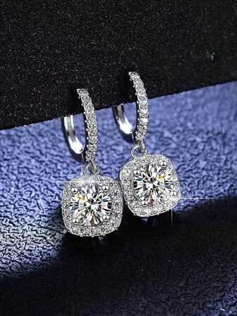 1 Pair Elegant Fashion Square Zirconia Stone Copper Earrings, Suitable For Daily Wear And Wedding Ceremonies