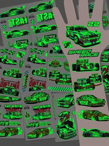 zillor 10 Sheets Luminous Racing Cars Temporary Tattoos, Glow In The Dark Speed Racing Cars Go-Kart Pattern, Racing Competition Party Decorations, Birthday Party Party Favor, Christmas Eve Gifts, Stocking Stuffer, Goodie Bag Fillers - Multicolor - View 4