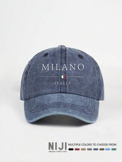 2025新款米兰意大利印花棒球帽，复古水洗经典时尚软顶遮阳帽，透气可折叠适合春夏季，可调节尺寸，父亲节礼物