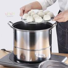 Juego de ollas de 4 piezas, juego de ollas para sopa, juego de utensilios de cocina, juego de ollas para sopa de acero inoxidable, utensilios de cocina multifuncionales, acero inoxidable, gran capacidad, multifuncional, herramientas de cocina, utensilios de cocina con tapa, olla con tapa, equipado con cuchara para sopa, vaporera extraíble, olla de cocina para el hogar, accesorios de cocina, duradero y fácil de limpiar, adecuado para cocinar, cocinar al vapor y freír, adecuado para el hogar, restaurante, escuela, viajes (plata) - Plateado - Ver 5