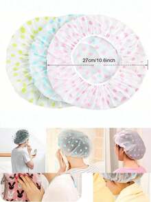 5pcs/4pcs/3pcs/2pcs/1pc Random Color Waterproof Shower Cap, Bathing Cap, Printed Bathtub Cap, Dust-Proof Waterproof Head Cover, Thickened Cap, Reusable Dust Cover, Home Travel Portable Shower Cap, Thickened Ladies Cap