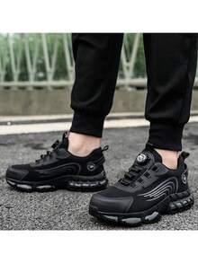 Men's Industrial Construction Warehouse Work Shoes, Outdoor Sports Breathable Boots With Steel Toe, Anti-Smash, Anti-Puncture, Rotary Buckle Safety Shoes (Run Small By Half A Size) - Black - View 9