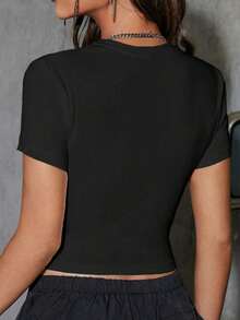 Latina Women's Educated Powerful Proud Crop Tee Shirt Exposed Navel T-Shirt , Women's New Summer Casual Crew Neck Pure Cotton Short-Sleeved T-Shirt(1 PC) - Black - View 2