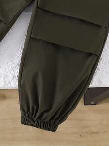 幼儿字母刺绣保暖圆领卫衣和梭织长裤 - 軍綠色 - 查看 5