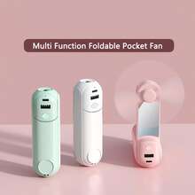 Portable Handheld Fan, 5 IN 1 Mini Foldable Travel Fans With Mobile Phone Holder, Flashlight, Power Bank, Mirror, Pocket Design USB Rechargeable For Travel Concert Lash Makeup, Summer Gifts For Women Girl - Pink - View 6