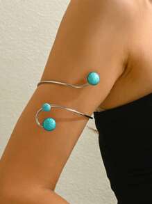 1pc Geometric Openwork Faux Turquoise Bangle Bracelet For Women