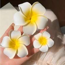 3 件套时尚可爱女士黄色鸡蛋花发夹，适合海滩、婚礼、派对、约会和日常佩戴，发饰，爪夹，发夹，发卡，发爪，学生用品，头部饰品 - 3pcs大中小雞蛋花髮夾 - 查看 2