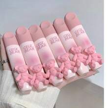 Pink Bear Matte Lip Gloss, Cute Bear Liquid Lipstick Lip Stain Long Lasting Waterproof Smooth Lip Gloss Lip Glaze Mud Texture Lightweight High Pigment Color Makeup - 04 - Xem 3