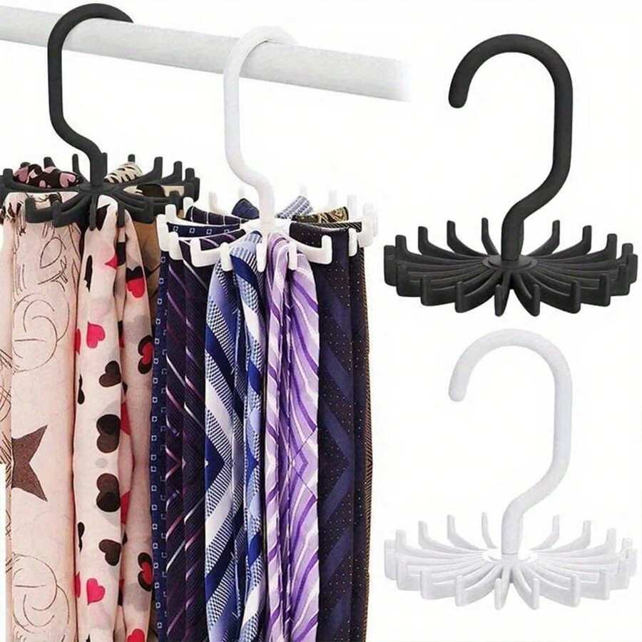 1/3 件 360° 旋转领带架，带 20 个爪子 - 多用途衣架，适用于皮带、围巾、领带、项链 | 节省空间的衣柜和衣橱整理器，适用于家庭存储 - 彩色 - 查看 1