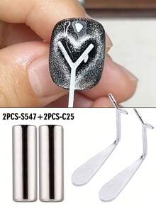2件套心形猫眼美甲工具套装，含2个圆柱形磁铁，低致敏性，无磁性，是喜爱猫眼美甲的女士的最佳节日礼物，适合美甲沙龙和美甲店打造猫眼美甲，美甲用品，美甲工具，美甲工具，返校季必备 - 銀色 - 查看 10