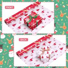 圣诞礼品包装纸卷，双面印刷雪花、圣诞树、驼鹿图案红色礼品包装纸，17 英寸 * 32.8 英尺艺术纸，双面圣诞驯鹿和雪花礼品包装纸卷带贴纸，白色/红色，非常适合节日礼物和家庭礼物 - 彩色 - 查看 5