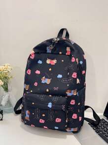1 Pieza Mochila básica clásica y elegante para volver al colegio, bolso escolar con estampado de perro de dibujos animados, con compartimento para portátil, correas ajustables, mochila casual y ligera para viajes, perfecta para niñas/adolescentes/estudiantes/graduados, ideal para uso diario, salidas, viajes, escuela y vuelta al colegio