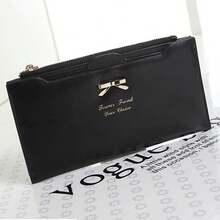 Women Ladies Long Leather Bifold Wallet Ultra Slim Thin Wallet Cute Bow Purse Clutch Multi Slots ID Credit Card Holder Wallet - màu đen - Xem 2