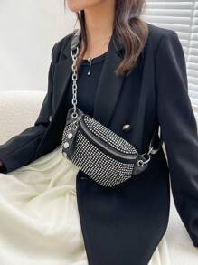 Fashionable & Versatile Women's Rhinestone One Shoulder Bag Mini Crossbody Bag With Adjustable Wide Strap