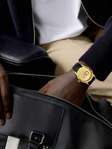 BIDEN 1 件男士手表，大表盘精密计时器，防水日期石英表，男士运动硅胶手表 - 金色 - 查看 3