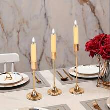 12/6pcs European Romantic Candle Holder Set, Polished Metal Tabletop Candle Holders Suitable For Pillar And Cone Candles, Elegant Centerpiece Decor For Christmas, Halloween, Easter, Thanksgiving, Home, Wedding, Party, Anniversary