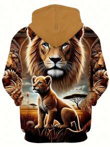 3D-Herren Sacred Lion und junger Löwe Muster Langarm Lässig Hoodie mit Kordelzug Tasche, modisches Muster Kapuzenjacke, Sportmode, Lässig Frühling und Herbst Oberteil - Verschiedenfarbig - Übersicht 2