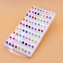 36颗彩色糖果色可爱6毫米仿珍珠耳钉套装
