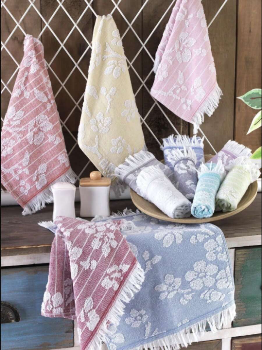 Made In Turkey - Emboss 6-Piece Hand & Kitchen Towel Set – 30x50 Cm, 100% Turkish Cotton, Soft & Absorbent - White - View 1