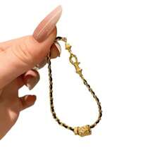 1pc Retro Mini Waist Black & Gold Braided Bracelet, Elegant & Fashionable Niche Versatile Accessory