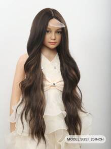 Brown Highlighted U-Part Lace Long Wavy Wig For Kids Natural Hair Synthetic Lolita Wig Daily Role Play Heat Resistant - Brown Highlight - View 3