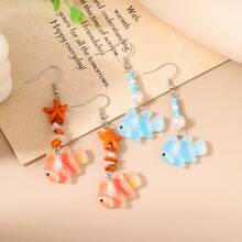 1 Set de aretes de peces payaso de moda con ganchos, personalizados, sencillos, pequeños, para uso diario, playa, citas